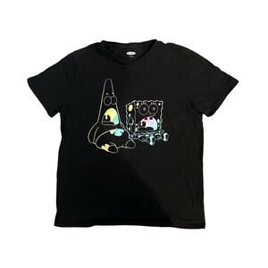 Old Navy Black Crew Neck Watercolor Spongebob T-Shirt Womens Size L
